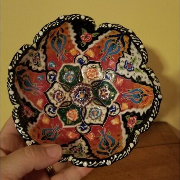 Hand Made Tuanaimato Samoa Ceramic BOWL Red Orange Ornate Pattern Eastern - Picture 9 of 11